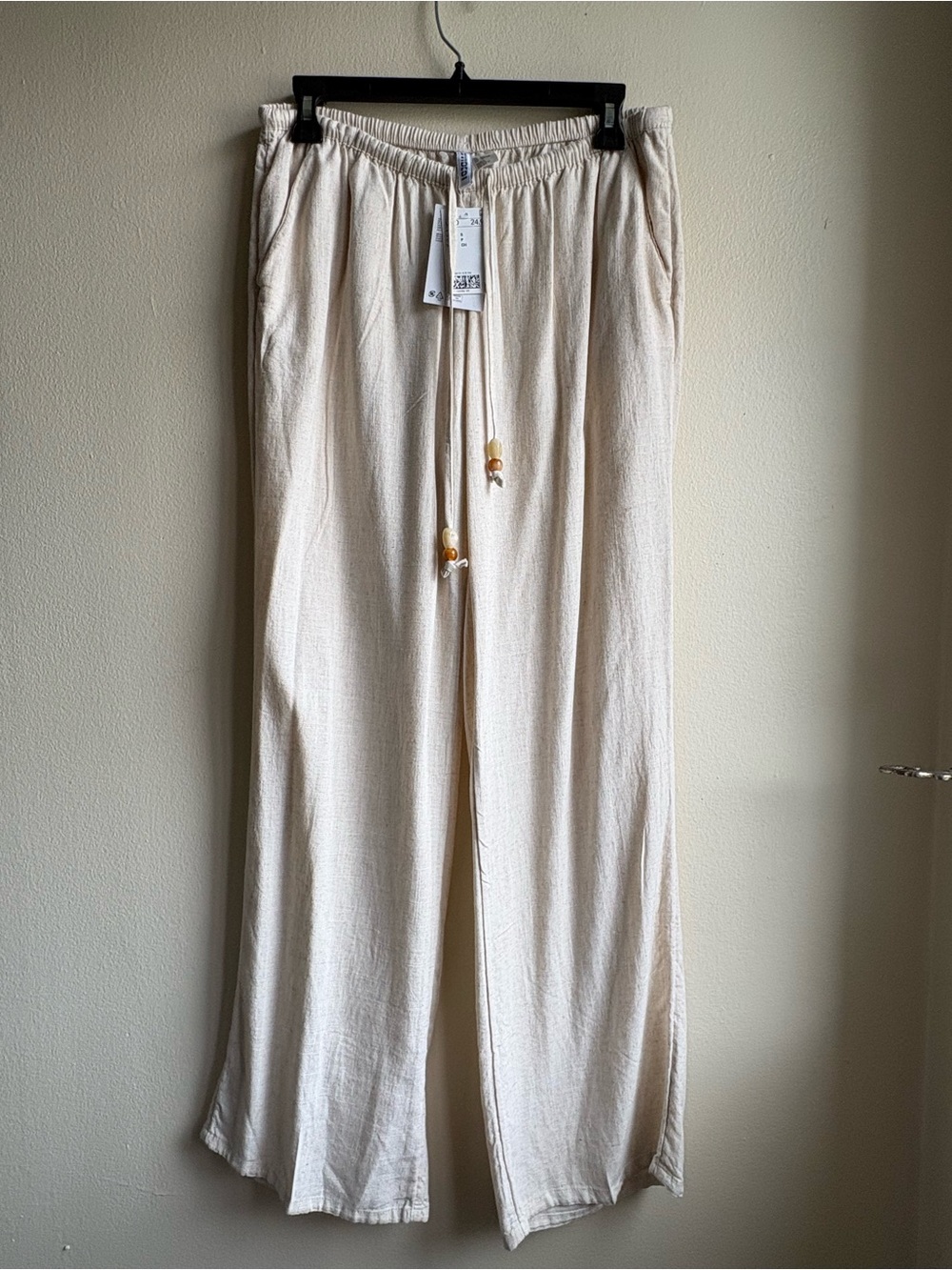 H&M Ivory Drawstring Linen Pants